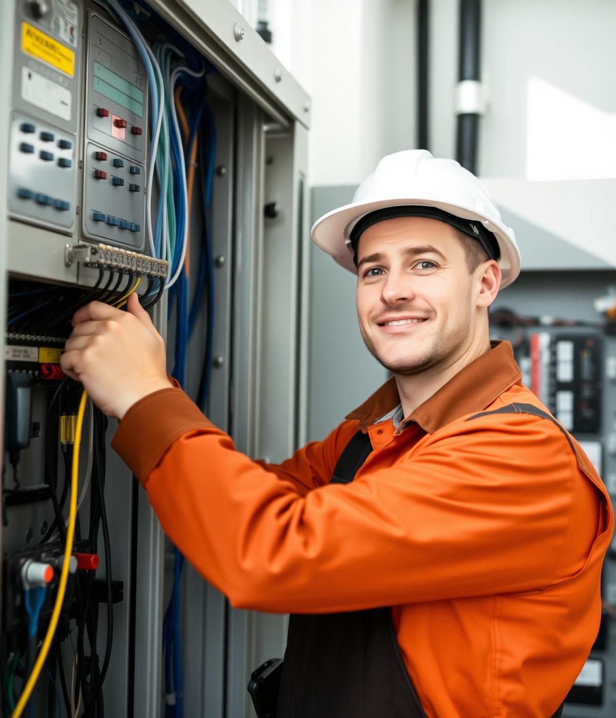 Registered electrician working on a distribution board